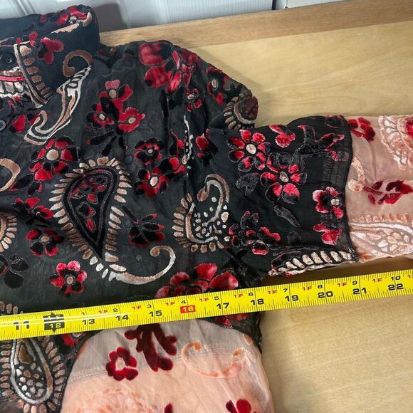 ADORE Crushed Velvet Burnout Paisley Tunic Top Size S Boho Artsy Sheer Lagenlook - Picture 11 of 13